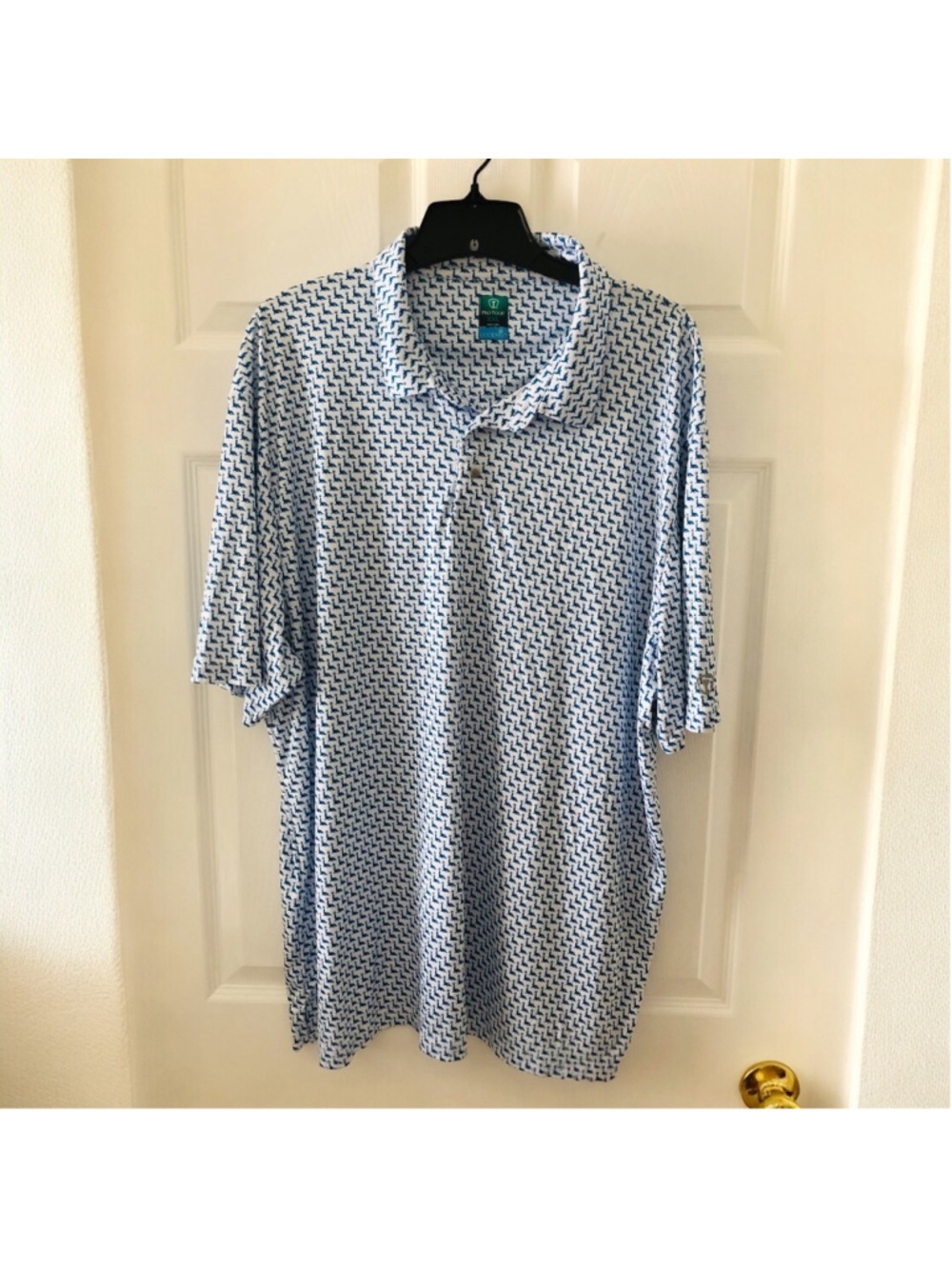 XXL Pro Tour Cool Play Golf Polo Blue Coastal Seal Pattern Sunplay UPF Wicking